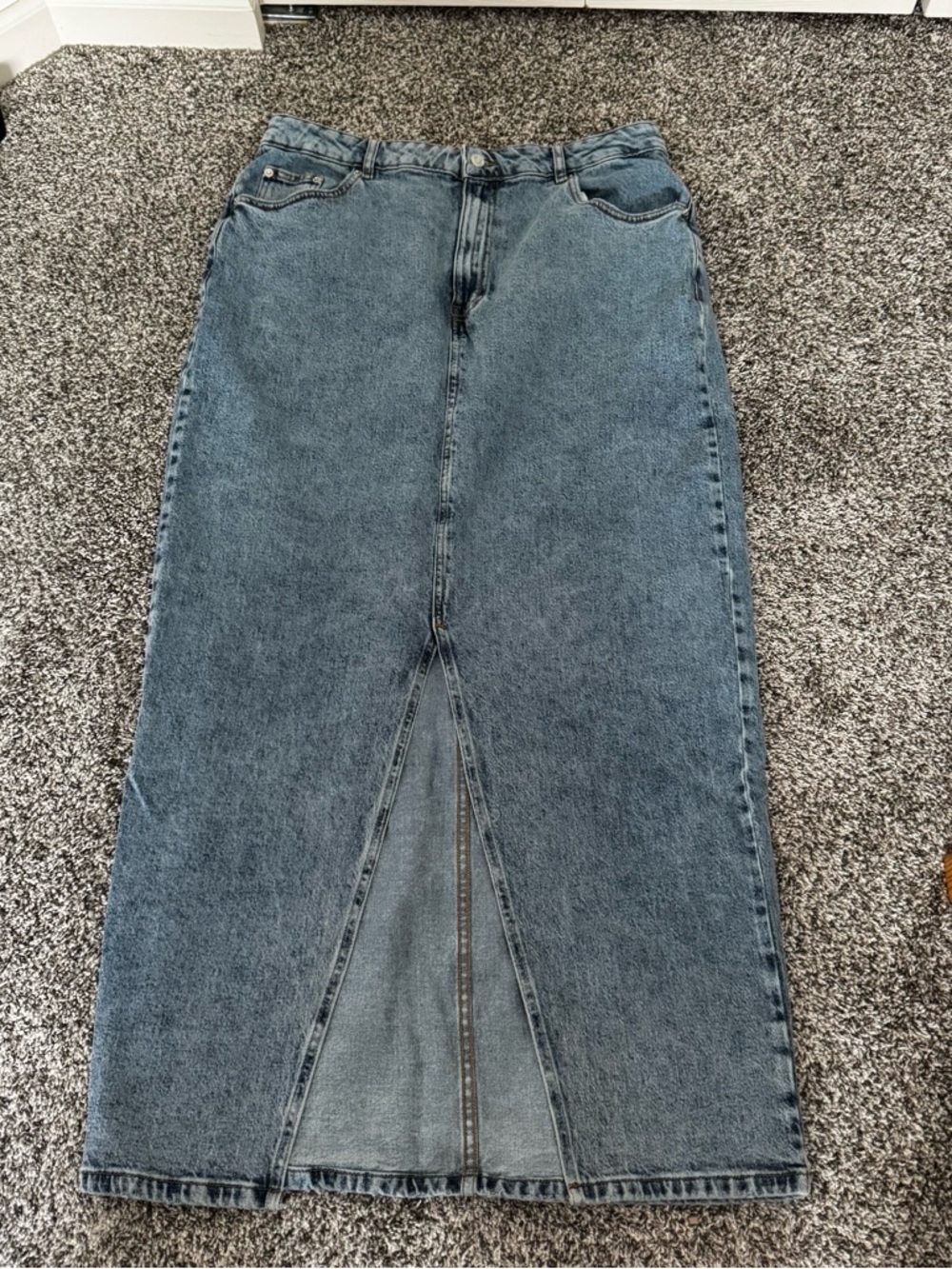 ASOS Blue Denim Maxi Skirt with Front Slit